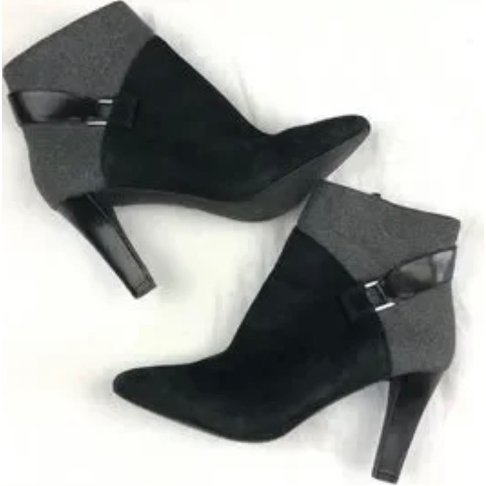 Dagna Black Suede Wool Blend Pointed Toe Ankle Boots Heel Women Size 6M